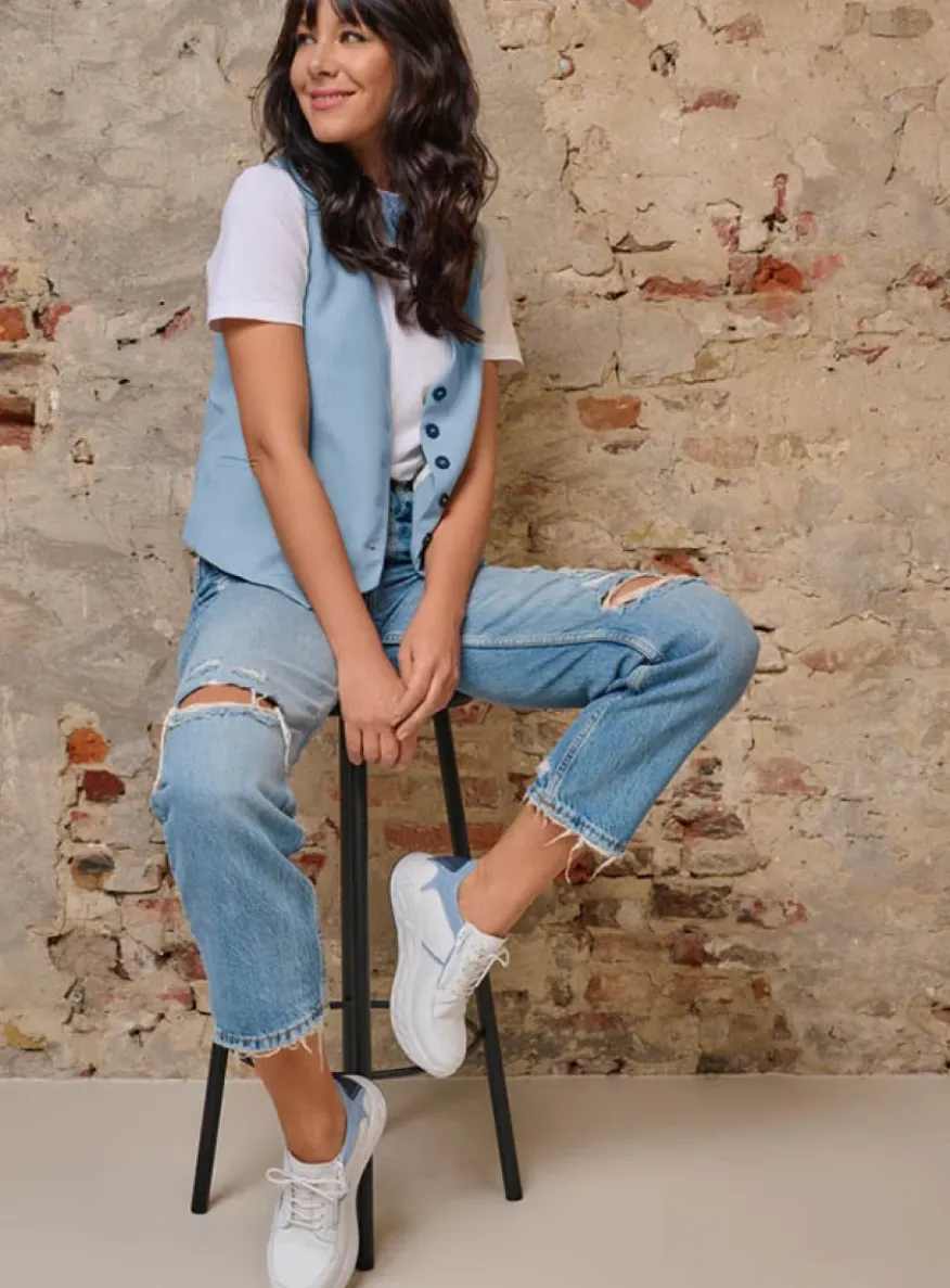 Bounce - wit/blauw leer