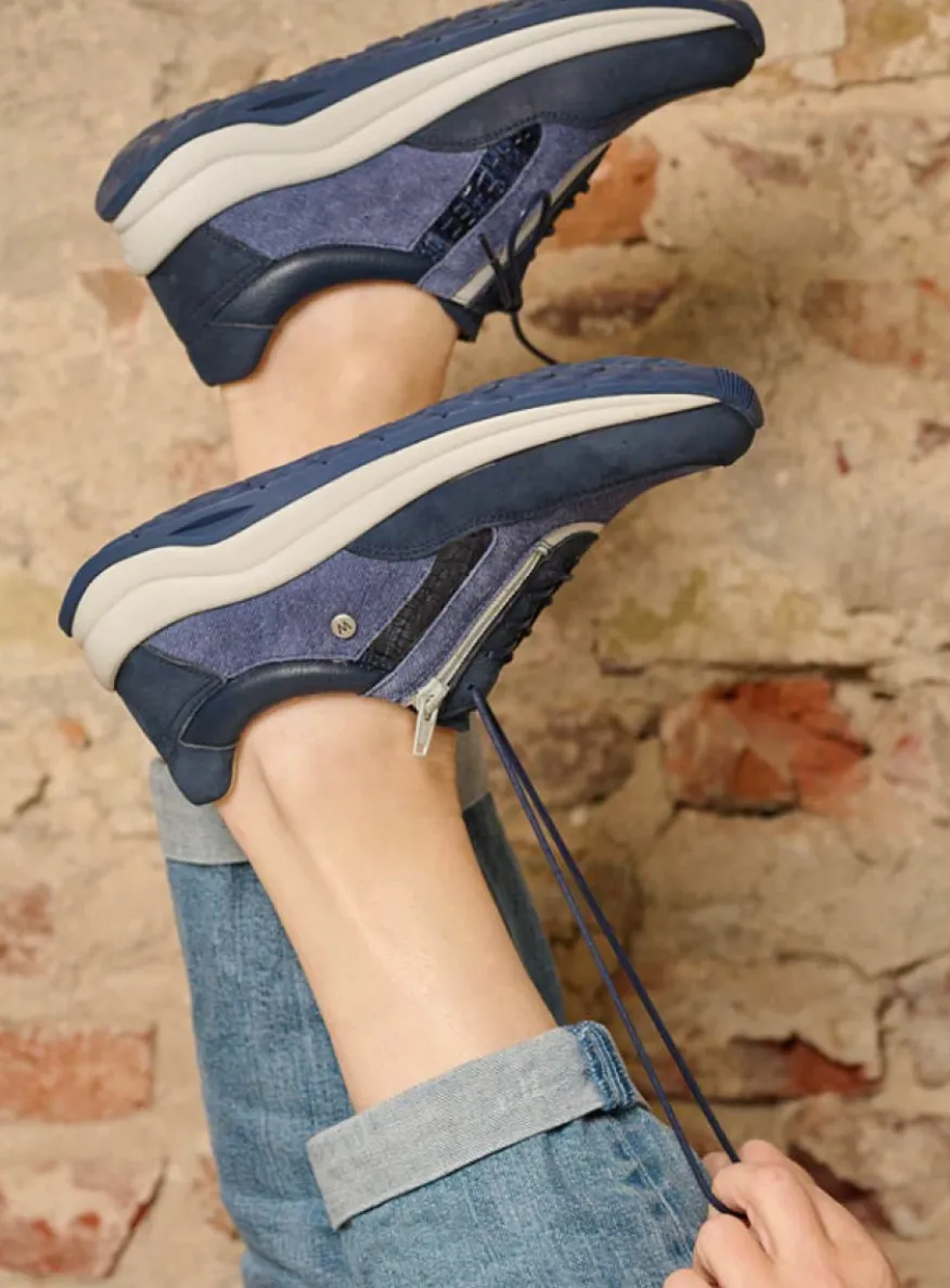 Cupar - denim combi leer