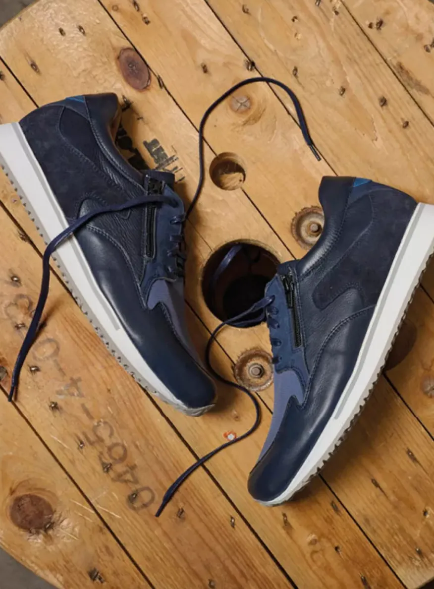 e-Go Men - blauw combi stretch leer