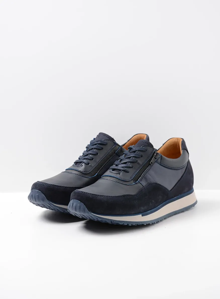 e-Runner - marineblauw combi leer