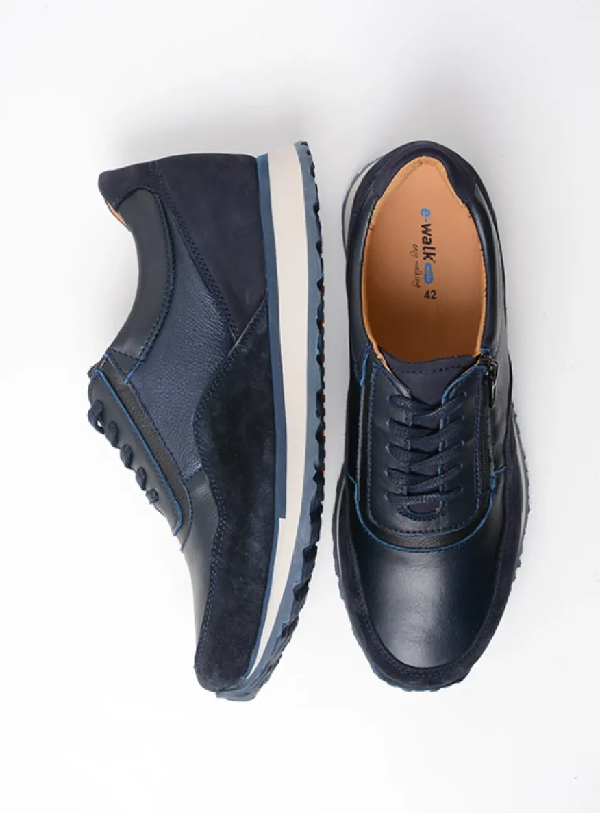 e-Runner - marineblauw combi leer