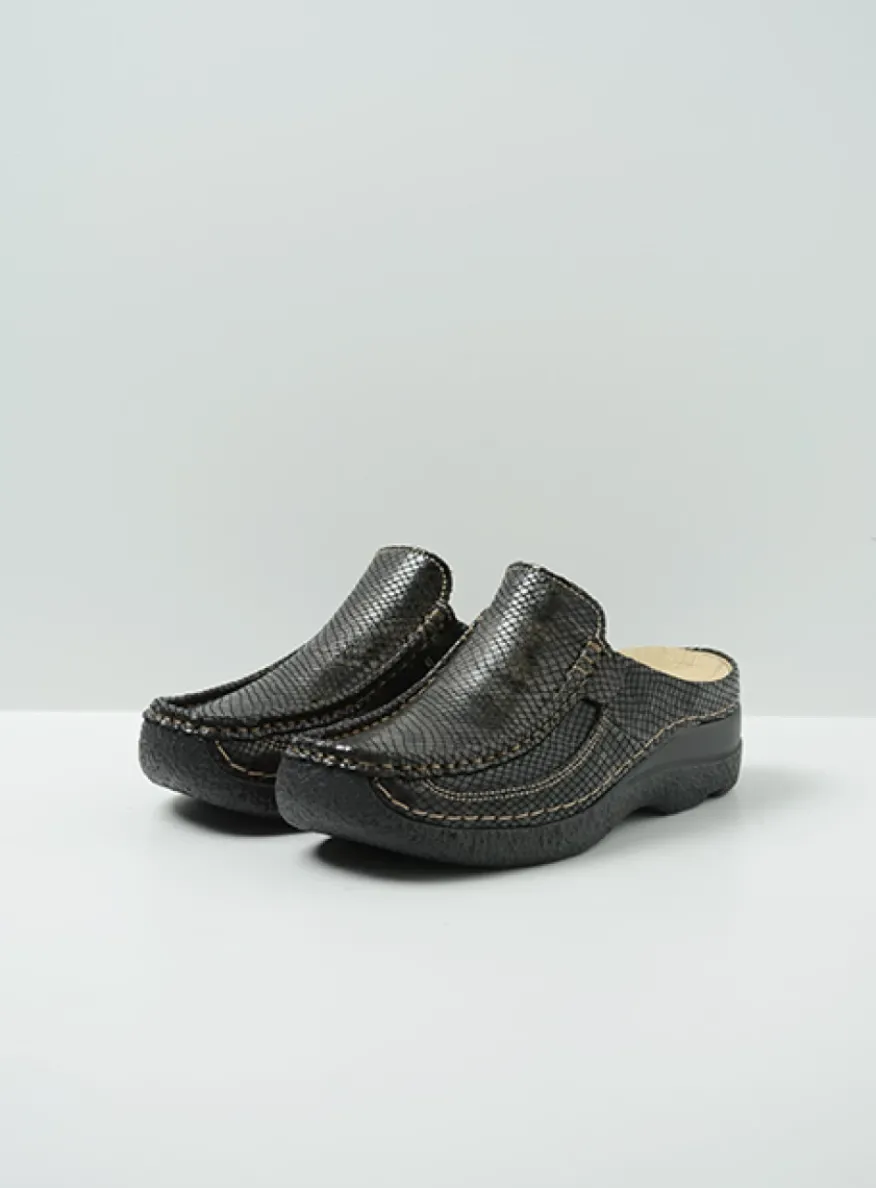 Roll Slide - slangenprint donkerbruin leer