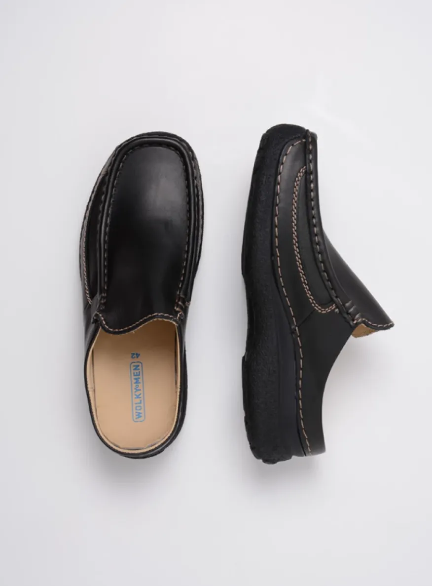 Roll Slide men - zwart leer
