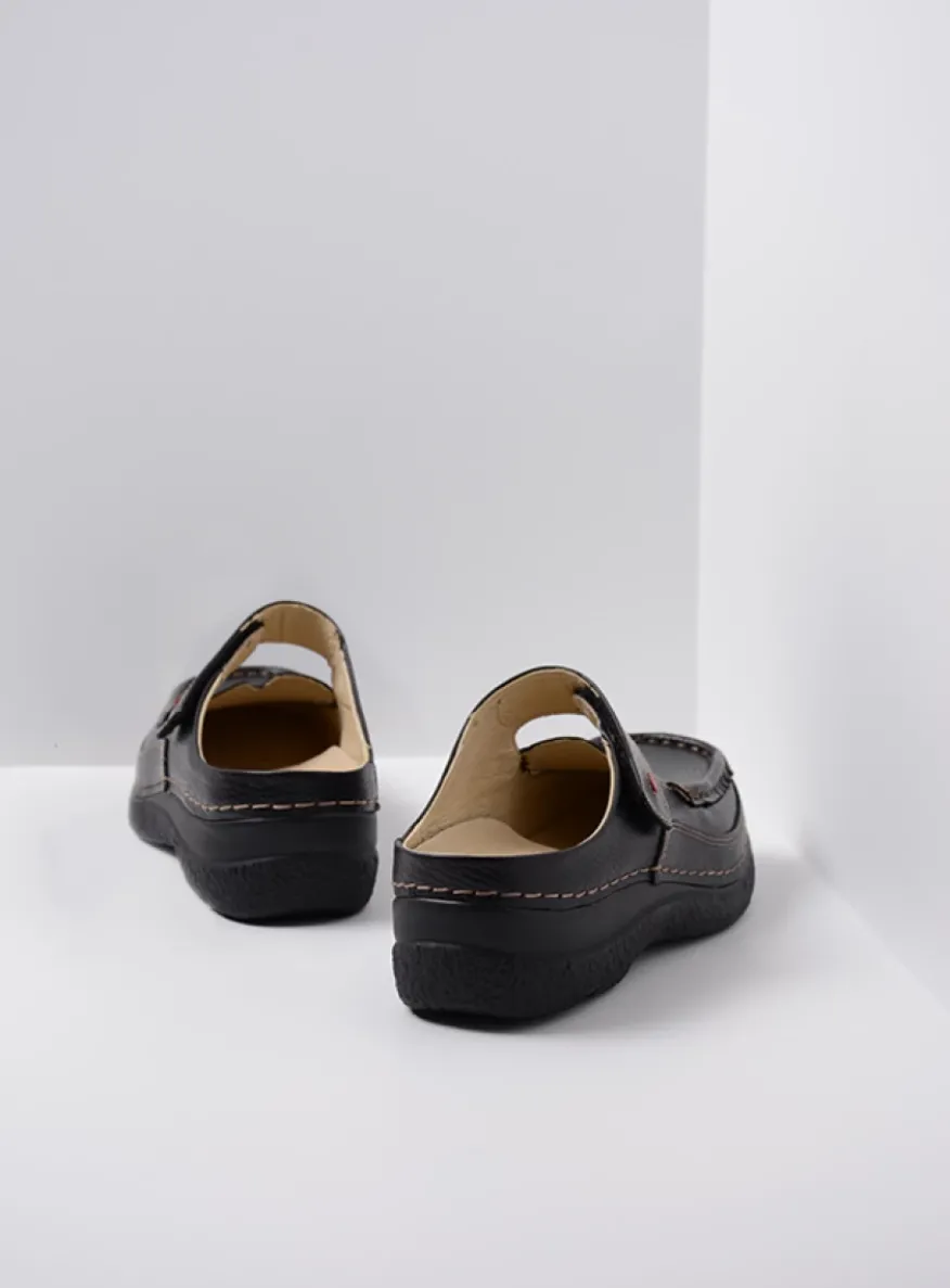 Roll Slipper - zwart leer