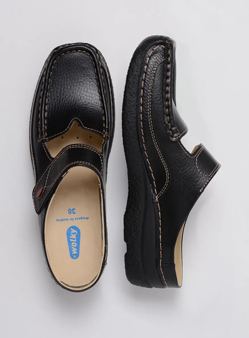 Roll Slipper - zwart leer