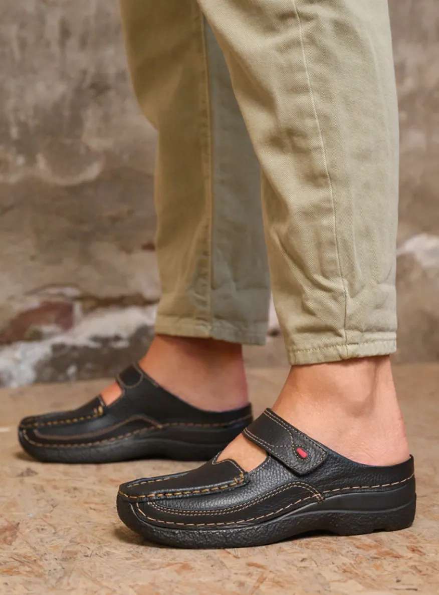 Roll Slipper - zwart leer