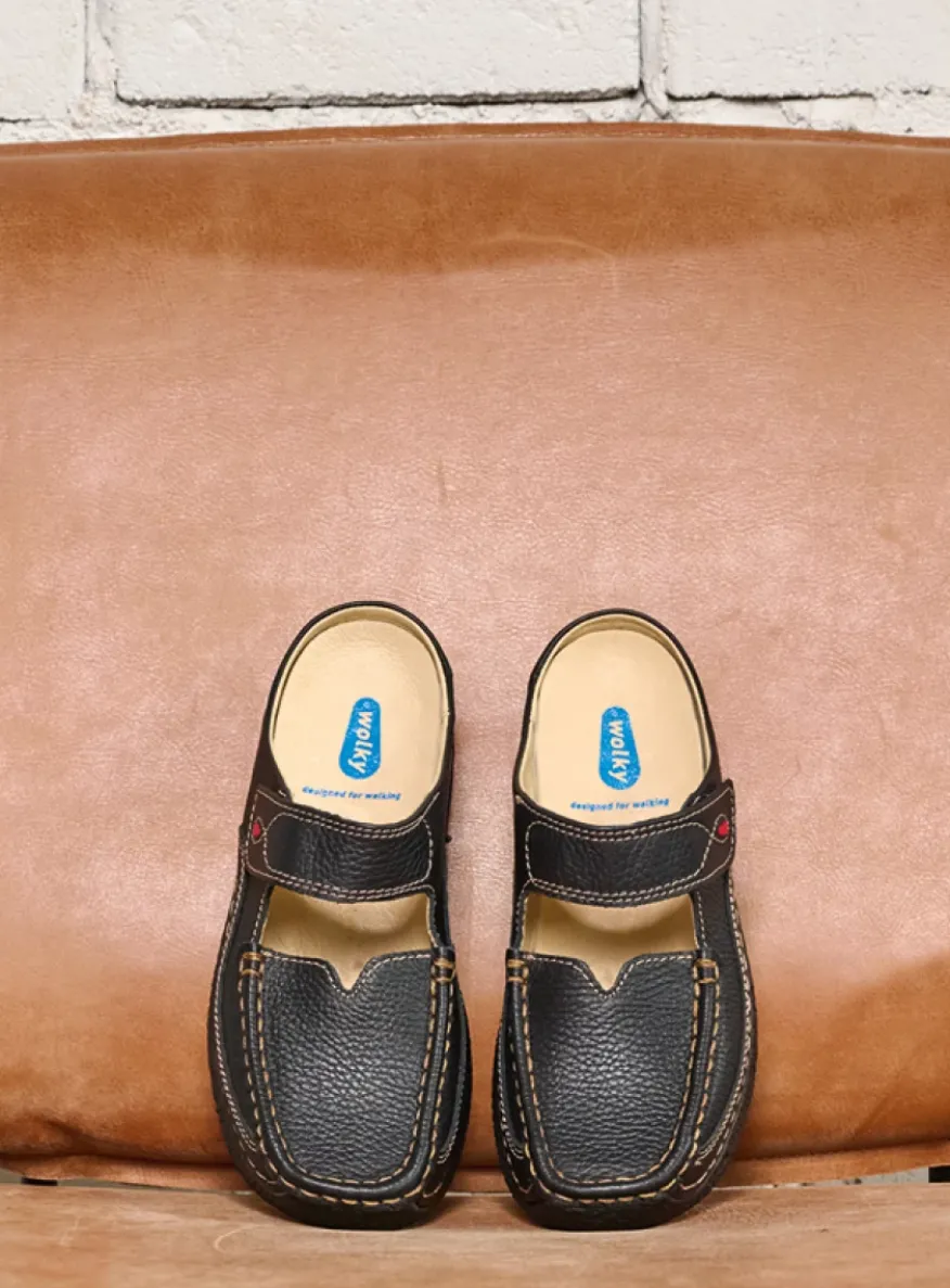 Roll Slipper - zwart leer