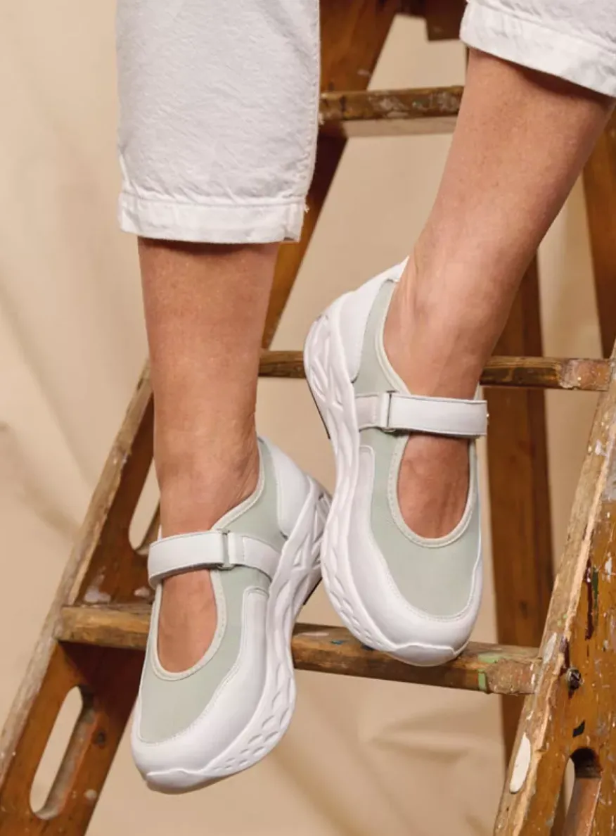 Spring S2F - wit/grijsgroen combi stretchleer